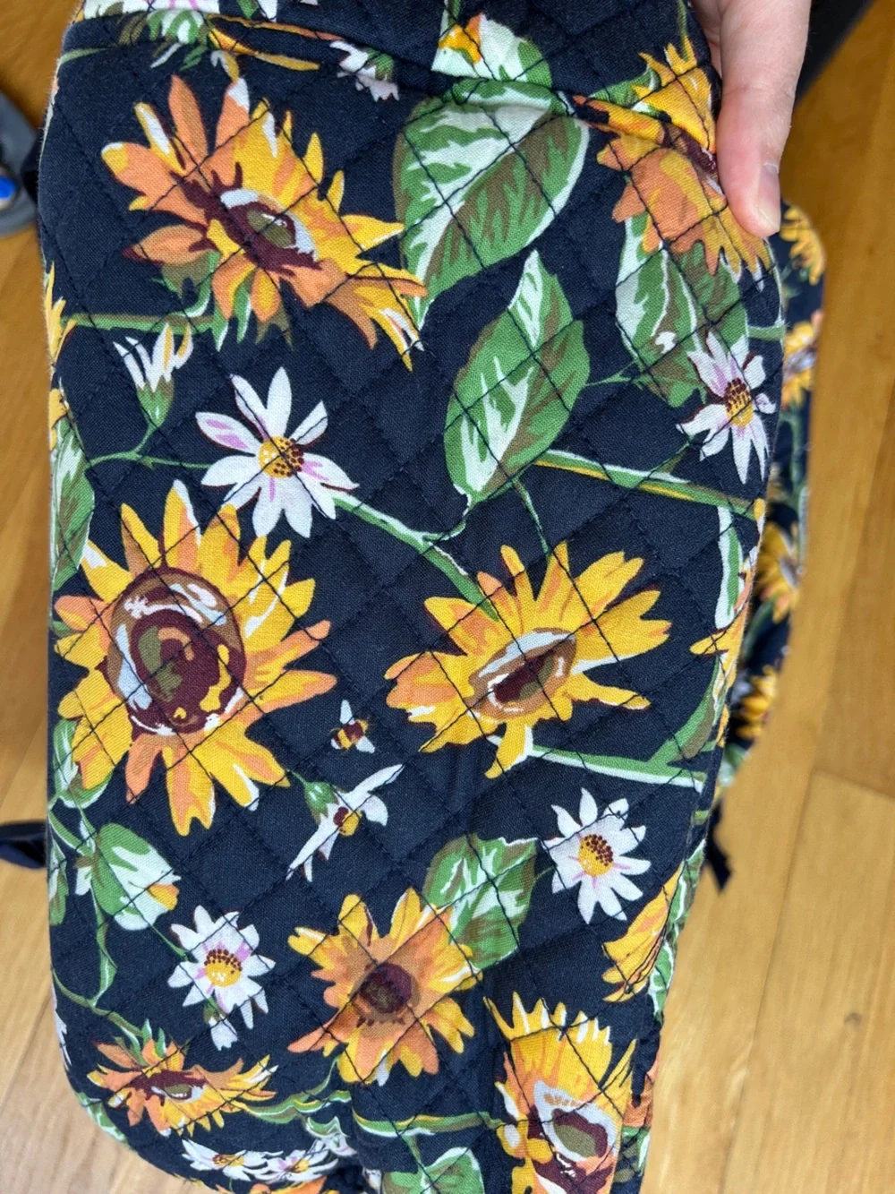 Vera Bradley Navy Quilted Campus Backpack with Yellow Sunflower Print